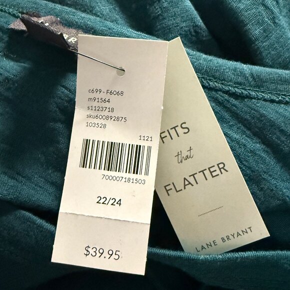 NEW Lane Bryant Teal Floral-Patterned V-Neck Tunic Top With Ruched Sides 22/24 - Picture 6 of 11